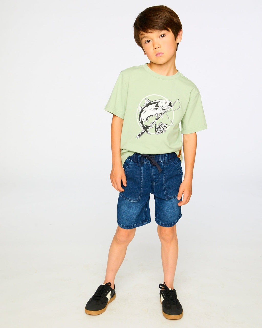French Terry Navy Blue Denim Shorts : Short en denim bleu marine French Terry