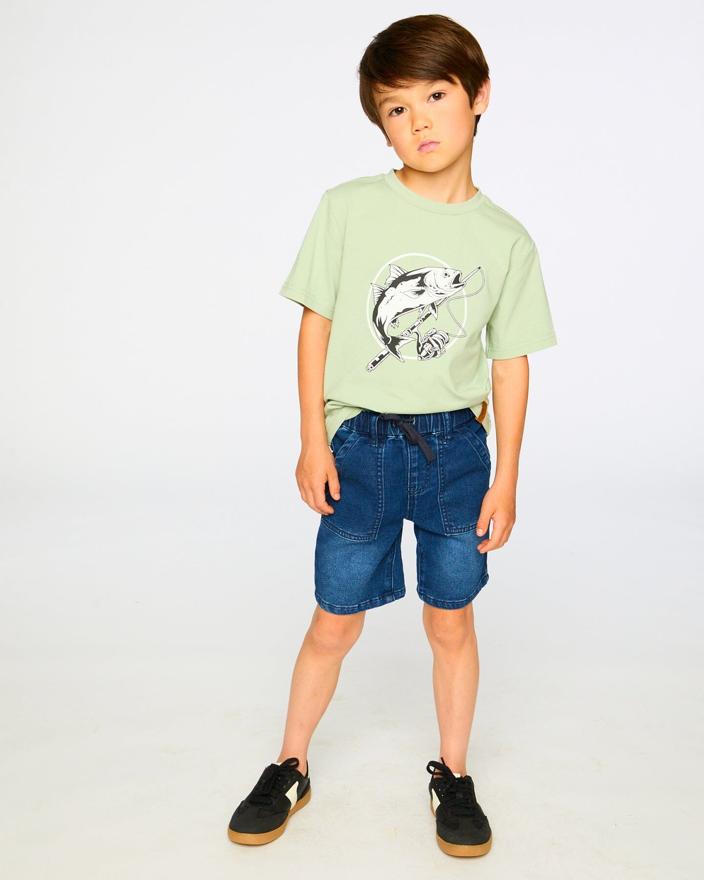 French Terry Navy Blue Denim Shorts : Short en denim bleu marine French Terry