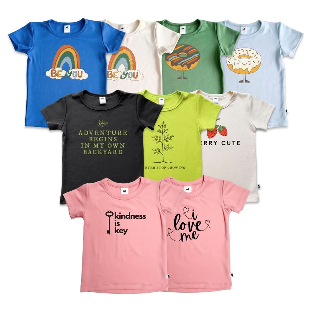 Baby/Kids Graphic Bamboo T-Shirt | Confetti Joy Donut On Classic Blue : T-shirt bébé/enfant en bambou à motif graphique | Donut Confetti Joy sur fond bleu classique
